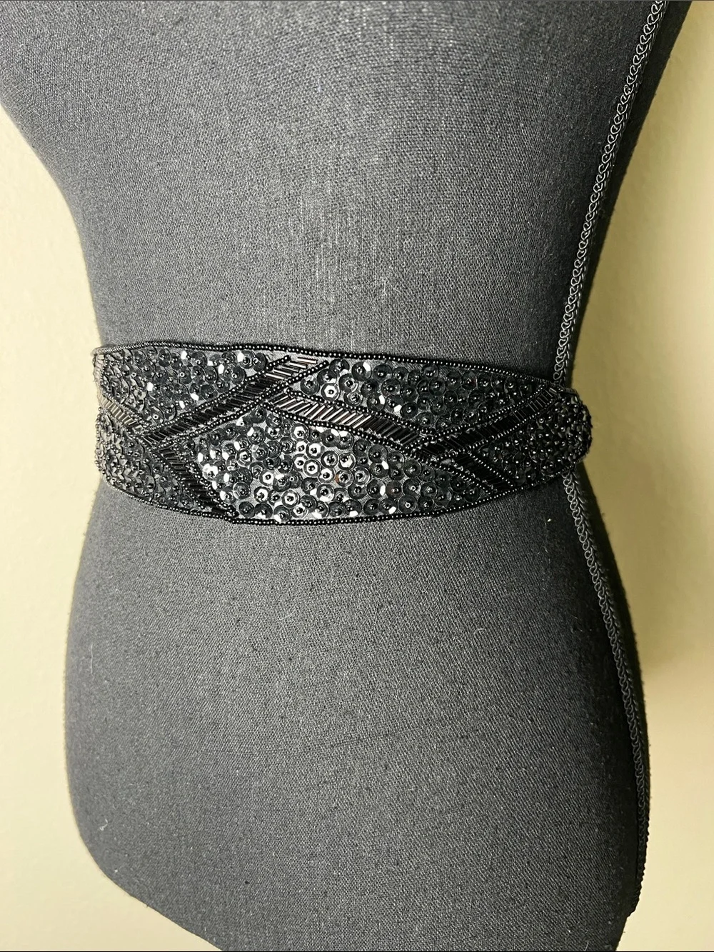 MILOR Women’s Vintage Hand Beaded Sequin Art Deco Geometric Statement Belt OS